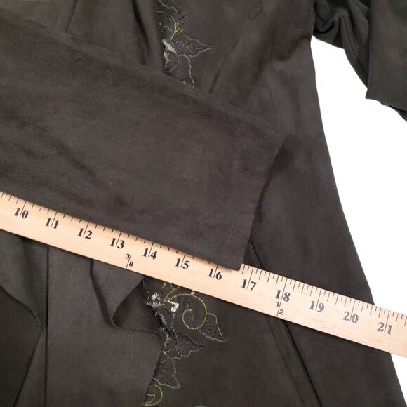 Chico’s Womens Faux Suede Drape Jacket Floral Embroidered Detail Green Size 8/10 - Picture 9 of 10